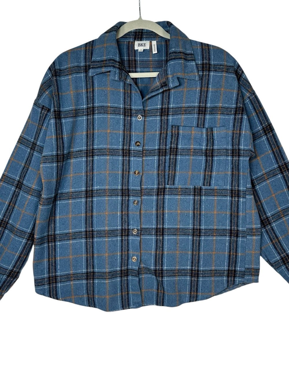 BKE Plaid Flannel‎ Boyfriend Shirt L Blue Teal Coastal Cowgirl Cabincore Soft